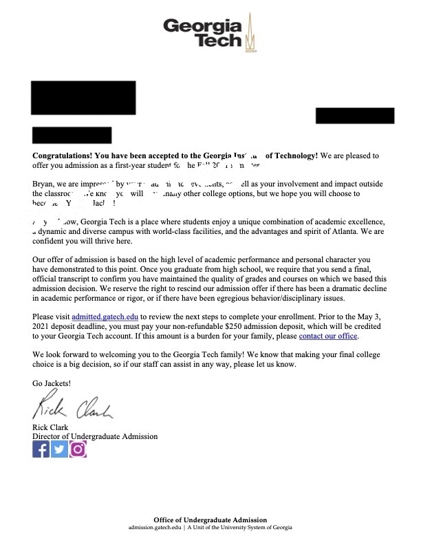 Georgia Institute of Technology 入學通知信小圖