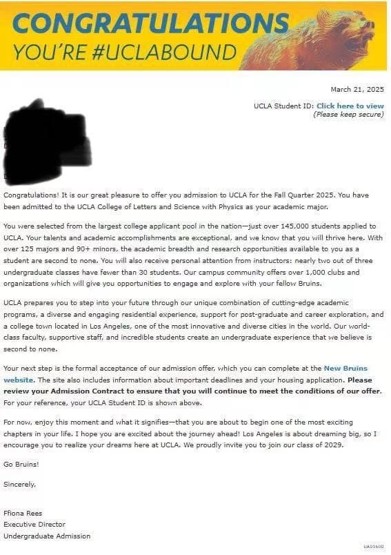 UCLA  入學通知信小圖