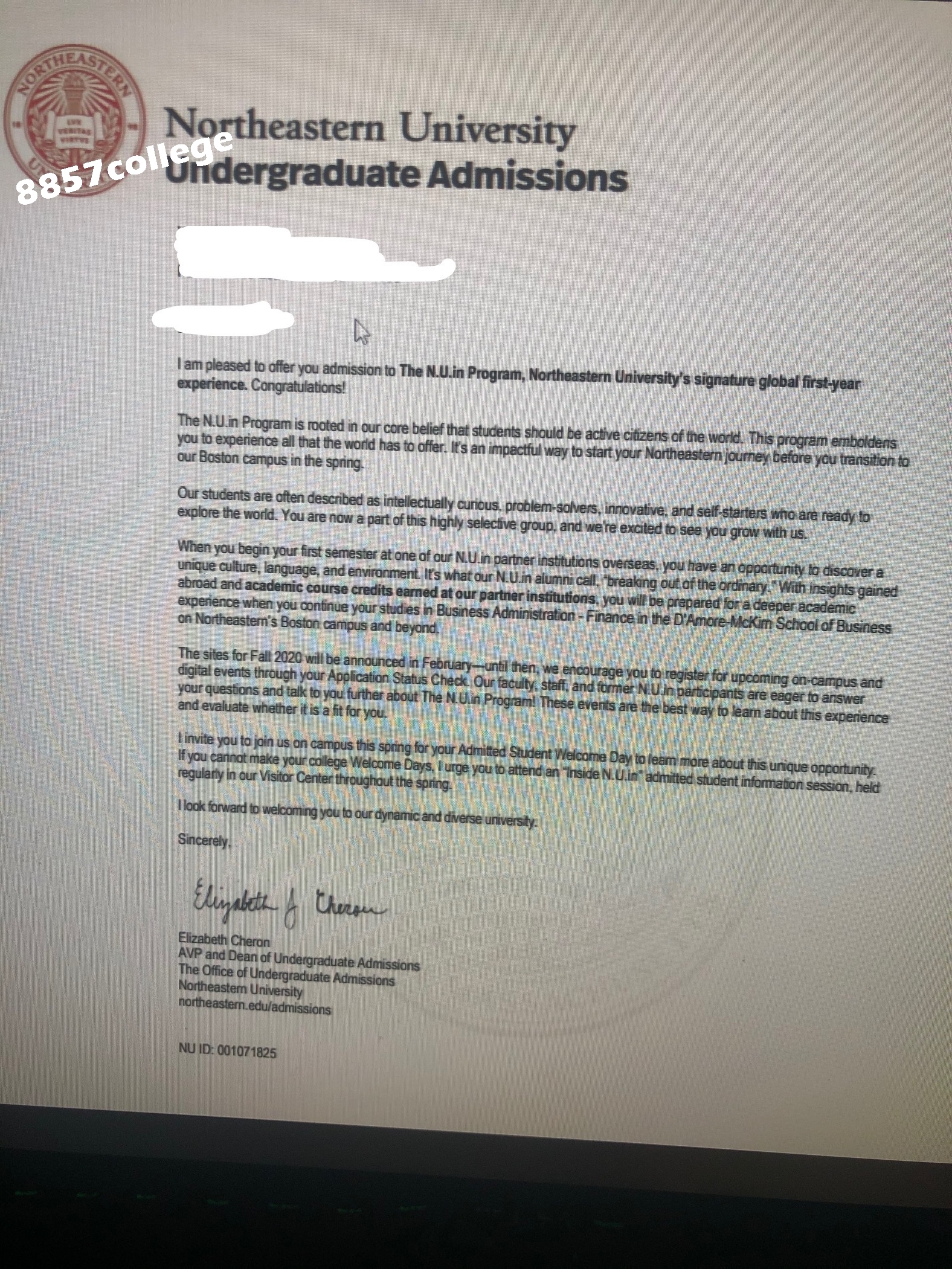 Northwestern University  入學通知信小圖