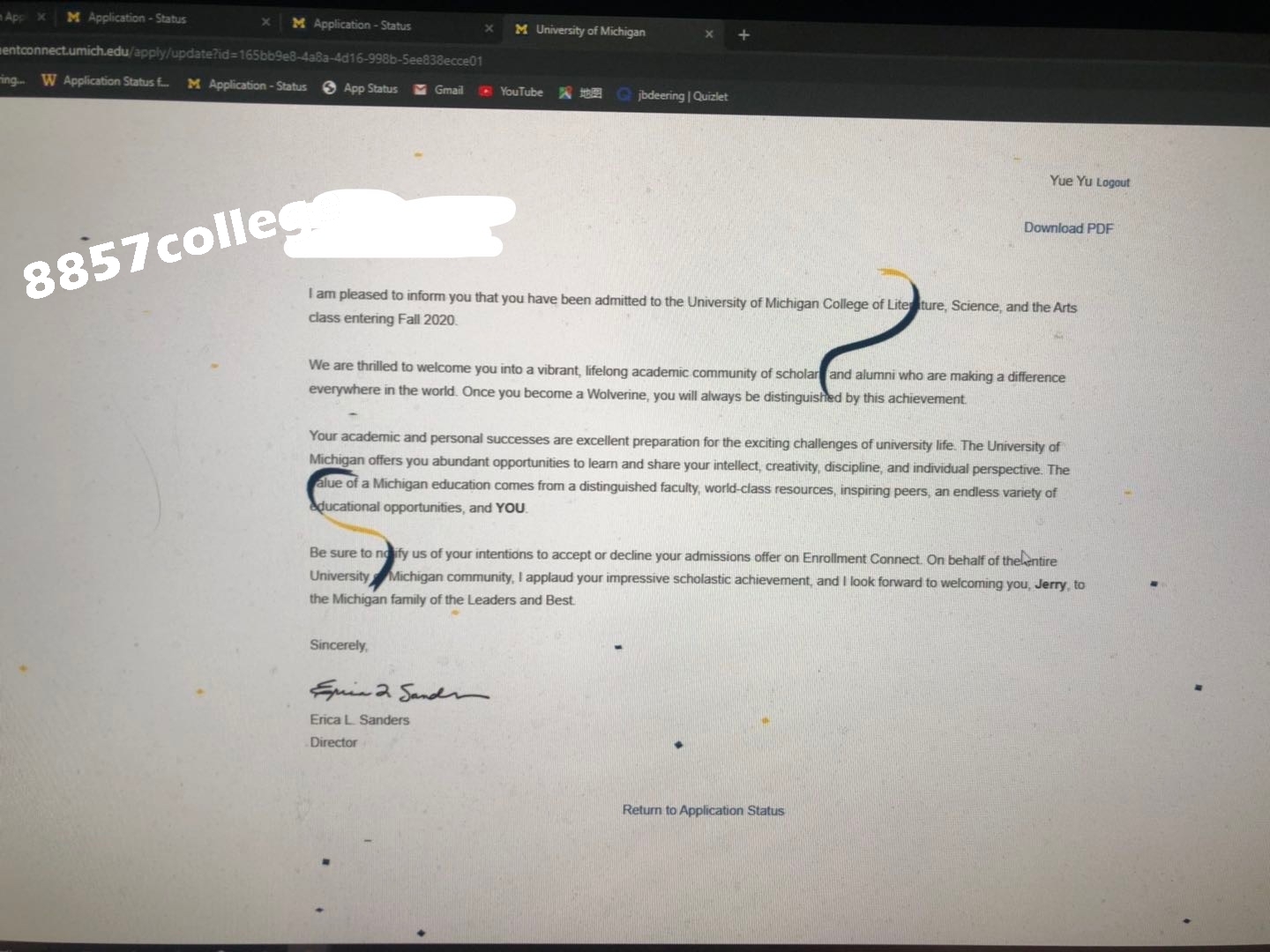 University of Michigan  入學通知信小圖